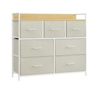 SONGMICS Commode, Armoire, Meuble de Rangement, 7 Tiroirs en Tissu avec Poignées, Cadre en Métal, Style Moderne, Blanc Crème et Beige Chêne LTS523W01