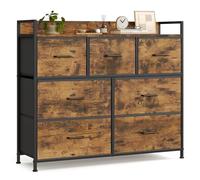 SONGMICS Commode, Armoire, Meuble de Rangement, 7 Tiroirs en Tissu avec Poignées, Cadre en Métal, Style Moderne, Marron Rustique et Noir d'Encre LTS137B01