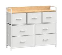 SONGMICS Commode, Armoire, Meuble de Rangement, 7 Tiroirs en Tissu avec Poignées, Cadre en Métal, Style Moderne, Blanc Nuage et Beige Chêne LTS523W57