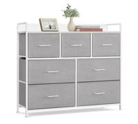 SONGMICS Commode, Armoire, Meuble de Rangement, 7 Tiroirs en Tissu avec Poignées, Cadre en Métal, Style Moderne, Gris Tourterelle et Blanc Nuage LTS523L10
