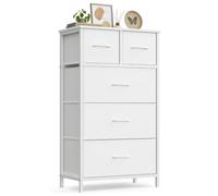 SONGMICS Commode Chambre, Meuble de Rangement, Couloir, Entrée, Salon, Cadre en Acier, 5 Tiroirs, Style Moderne Basique, Blanc Nuage, BELLAH Collection LGS431W101