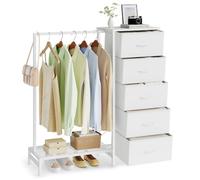 SONGMICS Commode Chambre, Portant à Vêtements avec 5 Tiroirs, Meuble de Rangement, Tringle, Étagère Chaussure, 96,2 x 30 x 117,7 cm, pour Chambre, Entrée, Blanc Nuage, Collection BELLAH LGS423W101
