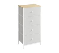 SONGMICS Commode - Meuble de rangement avec 4 tiroirs en tissu - blanc/chêne (tiroirs blancs)