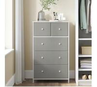 SONGMICS Commode, Meuble de Rangement, avec 5 Tiroirs en Tissu, pour Salon, Entrée, Couloir, Chambre d'enfant, Gris Clair et Blanc