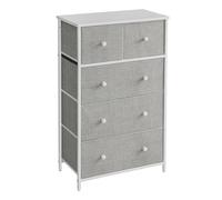 SONGMICS Commode, Meuble de Rangement, avec 5 Tiroirs en Tissu, Style Industriel, pour Salon, Entrée, Couloir, Chambre d'enfant, Gris Clair et Blanc LTS514L10