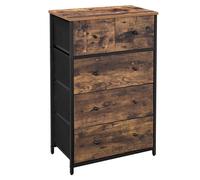 SONGMICS Commode, Meuble de Rangement, avec 5 Tiroirs en Tissu, Style Industriel, pour Salon, Entrée, Couloir, Chambre d'enfant, Marron Rustique et Noir LGS45H