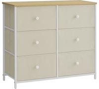 SONGMICS Commode, Meuble de Rangement avec 6 Tiroirs en Tissu, Meuble à Tiroirs avec Cadre Métallique, Plateau, Jaune et Blanc