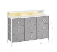 SONGMICS Commode, Meuble de Rangement avec 9 Tiroirs et Éclairage LED, Multiprise, Cadre en Acier, 33,5 x 114 x 84 cm, pour Chambre, Salon, Gris Tourterelle LTS519G01