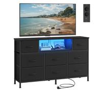 SONGMICS Commode, Meuble de Rangement avec LED et Prises, 8 Tiroirs en Tissu, Étagère Ouverte, 113,8 x 30 x 68,1 cm, pour Chambre, Salon, Noir d'encre, Collection BELLAH LGS433BH02