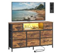 SONGMICS Commode, Meuble de Rangement avec LED et Prises, 8 Tiroirs en Tissu, Étagère Ouverte, 113,8 x 30 x 68,1 cm, pour Chambre, Salon, Marron Rustique, Collection BELLAH LGS433KD02