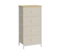 SONGMICS Commode, Meuble de Rangement pour Chambre, Colonne de Rangement en Tissu avec 4 Tiroirs, Cadre en Métal, Jaune Camel et Blanc Crème LTS314W01