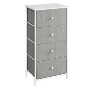 SONGMICS Commode, Meuble de Rangement pour Chambre, Colonne de Rangement en Tissu avec 4 Tiroirs, Cadre en Métal, Gris Clair et Blanc LTS314L10