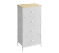 SONGMICS Commode, Meuble de Rangement pour Chambre, Colonne de Rangement en Tissu avec 4 Tiroirs, Cadre en Métal, Blanc et Couleur Boisée LTS314W57