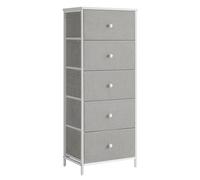 SONGMICS Commode, Meuble de Rangement pour Chambre, Colonne de Rangement en Tissu avec 5 Tiroirs, Cadre en Métal, Gris Clair et Blanc LTS315G01