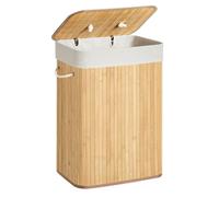 SONGMICS Corbeille à Linge, Panier à Linge en Bambou, avec Sac Amovible Lavable, 40 x 30 x 61 cm, Couleur Boisée LCB10Y