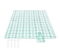 SONGMICS Couverture de Pique-Nique, 300 x 200 cm, 4 Piquets de Sol, Grand Tapis, pour Camping, Jardin, Plage, Extérieur, Hydrofuge, Pliable, Portable, Vert et Blanc GCM012W03