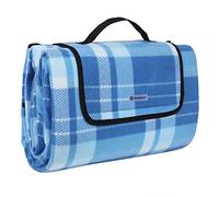 SONGMICS Couverture de Pique-Nique XXL en Polaire, 200 x 200 cm, avec Isolation Thermique, imperméable, avec poignée de Transport (à Carreaux Bleus)