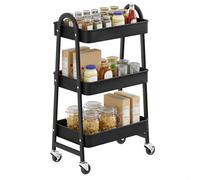 SONGMICS Desserte à roulettes en Acier, à 3 Niveaux, 41,5 x 30,7 x 79 cm | Chariot de Rangement, Étagère Cuisine, pour Salle de Bain et Buanderie, Noir, Collection PATAYE BSC068B01