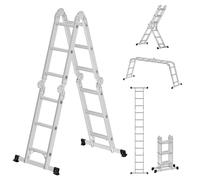 SONGMICS Echelle, Échelle Polyvalente, Escabeau, Échelle en Alliage d'Aluminium, Maison, Jusqu'à 150 kg, 12 Marches avec 2 Plaques d'Échafaudage, Argent GLT36M