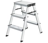 SONGMICS Échelle, Escabeau, Échelle en Alliage d'Aluminium, avec 3 Marches, Marche Pied Multifonctions, Charge : 150 kg, Gris Argent et Noir d'encre GLT23K