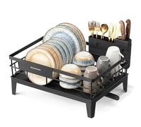 SONGMICS Égouttoir à Vaisselle, Bec Rotatif à 360°, Acier | Rangement Evier Cuisine, 42,4 x 35,4 x 22,6 cm, Porte-Couverts, Noir D'Encre, Collection Patalla, KCS550B01