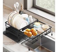 SONGMICS Égouttoir à Vaisselle, Extensible, Acier, 60,6 x 42,6 x 22,6 cm | Support à Vaisselle, Grande Capacité, Bec Rotatif 360°, pour Petit Espace, Noir D'Encre, Collection PATALLA KCS552B01