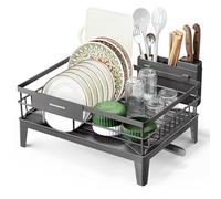 SONGMICS Égouttoir à Vaisselle, Organisateur de Plan de Travail, Bec Rotatif à 360° et Extensible, Bac d’Égouttement, Porte-Couverts, 31 x 42 x 18,5 cm, Gris Anthracite KCS550GT01
