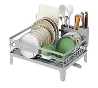 SONGMICS Égouttoir à Vaisselle, Organisateur de Plan de Travail, Bec Rotatif à 360° et Extensible, Bac d’Égouttement, Porte-Couverts, 31 x 42 x 18,5 cm, Gris Tourterelle KCS550G01