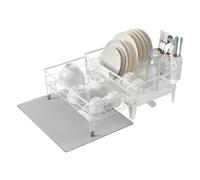 SONGMICS Égouttoir à Vaisselle, Organisateur de Plan de Travail, Bec Rotatif à 360° et Extensible, Bac d’Égouttement, Porte-Couverts, avec Pieds Réglables, 31-56 x 42 x 20 cm, Blanc Mat KCS552W01
