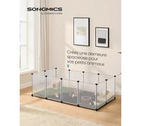 SONGMICS Enclos pour Animaux avec Plancher et Tapis Imperméable et Amovible, Parc pour Petits Animaux, pour Hamsters, Lapin, Hérisson, Cochon d’Inde, 125 x 63 x 42 cm, Blanc Blanc
