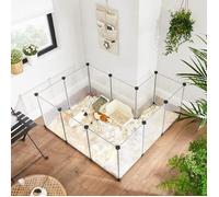 SONGMICS Enclos pour Cochon d'Inde, Lapin, Hérisson, Clôture, avec Plancher, Intérieur, Modulable, Transparent, en Plastique, Blanc
