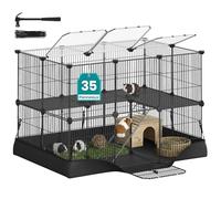 SONGMICS Enclos pour Petits Animaux à 2 Niveaux, Parc Enclos, Tapis Imperméable, Double Porte, pour Lapins, Cochons d’Inde, 35 Panneaux, 93 x 63 x 61,5 cm, Noir d'encre LPI016BH01