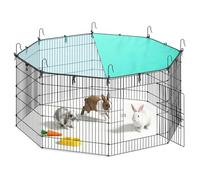 SONGMICS Enclos pour Petits Animaux, Parc Enclos, avec Toit, Respirant, Protection Solaire, pour Lapins, Cochons d’Inde, 8 Panneaux, 138 x 138 x 60 cm, Noir d'encre LPI020BH01