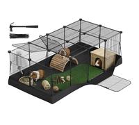 SONGMICS Enclos pour Petits Animaux, Parc Enclos, Tapis Imperméable, Double Porte, pour Lapins, Cochons d’Inde, 20 Panneaux, 123 x 63 x 41,5 cm, Noir d'encre LPI012BH01