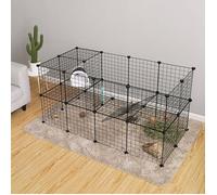 SONGMICS Enclos réglable pour petits animaux et cochon d'Inde 2 étages Adapté à l’enclos intérieur Assemblage flexible Noir LPI02H