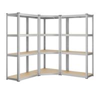 SONGMICS Ensemble d’Étagères d’Angle à 4 Niveaux, Étagères de Rangement en Acier, Charge Lourde, Garage, Entrepôt, Capacité de Charge 1500 kg, Argent et Beige Naturel GLR056E03