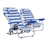 SONGMICS Ensemble de 2 Chaises de Plage Pliantes, Dossier Réglable | Fauteuil Pliant Confortable avec Bretelles, en Aluminium, Charge 150 kg, pour Camping et Extérieur, Bleu et Blanc