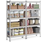 SONGMICS Ensemble de 2 Étagères de Garage, 5 Niveaux, 70 x 30 x 150 cm | Meuble de Rangement en Acier, 175 kg par Niveau, Hauteur Réglable, Montage Facile, Collection COZORY