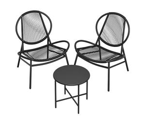 SONGMICS Ensemble Salon de Jardin, 3 Pièces, Chaises Acapulco, Salon d Extérieur, Table d Appoint et 2 Chaises, Ensemble de Mobilier d Intérieur et d Extérieur, Balcon, Noir d'encre GGF021B01