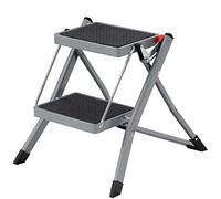 SONGMICS Escabeau à 2 Marches, Marche-Pieds Pliable en Acier, Charge 150 kg | Largeur de Marche 20 cm, Caoutchouc Antidérapant, avec Poignée, Charge 150 kg, Gris et Noir, Collection BRODY GSL002GY01