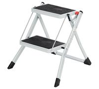 SONGMICS Escabeau à 2 Marches, Marche-Pieds Pliable, Largeur de Marche 20 cm, Caoutchouc Antidérapant, avec Poignée, Charge 150 kg, en Acier, Blanc et Noir GSL02WT