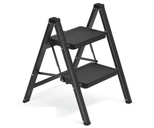 SONGMICS Escabeau Pliable, Marchepied 2 Marches, Échelle en Acier | Supporte 150 kg, Facile à Ranger, pour Maison, Bureau, Noir, 46,5 x 51,6 x 82,5 cm, Collection BRODY GSL102BZ01