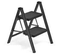 SONGMICS Escabeau Pliable, Marchepied 2 Marches, Supporte 150 kg, Échelle en Acier, Facile à Ranger, pour Maison, Bureau, Noir, 55 x 43,4 x 61,8 cm GSL102BZ01