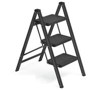 SONGMICS Escabeau Pliable, Marchepied 3 Marches, Échelle en Acier | Supporte 150 kg, Facile à Ranger, pour Maison, Bureau, Noir, 95 x 43,4 x 5,2 cm, Collection BRODY GSL103BZ01