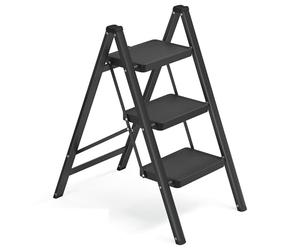 SONGMICS Escabeau Pliable, Marchepied 3 Marches, Échelle en Acier | Supporte 150 kg, Facile à Ranger, pour Maison, Bureau, Noir, 95 x 43,4 x 5,2 cm, Collection BRODY GSL103BZ01