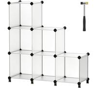 SONGMICS Étagère à 6 Compartiments, Meuble de Rangement Modulable en Plastiqueavc Pieds, Rangement Chaussures, Casiers 30 x 30 x 30 cm, Salon, Chambre, Bureau, avec Marteau, Blanc LPC111S