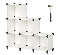 SONGMICS Étagère à 6 Compartiments, Meuble de Rangement Modulable en Plastiqueavc Pieds, Rangement Chaussures, Casiers 30 x 30 x 30 cm, Salon, Chambre, Bureau, avec Marteau, Blanc Crème LPC111M01