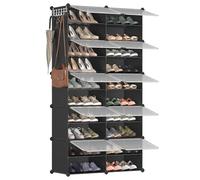 SONGMICS Étagère à Chaussures 10 Compartiments, Étagère de Rangement Modulable, Compartiment de 30 x 40 x 30 cm, Porte, Cadre en Acier, Plastique, pour Couloir, Chambre, Entrée, Noir LPC035B01