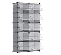 SONGMICS Étagère à Chaussures 10 Compartiments, Étagère de Rangement Modulable, Compartiment de 30 x 40 x 30 cm, Porte, Cadre en Acier, Plastique, pour Couloir, Chambre, Entrée, Gris Ardoise LPC035G01