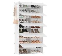 SONGMICS Étagère à Chaussures 10 Compartiments, Étagère de Rangement Modulable, Compartiment de 30 x 40 x 30 cm, Porte, Cadre en Acier, Plastique, pour Couloir, Chambre, Entrée, Blanc Nuage LPC035W02